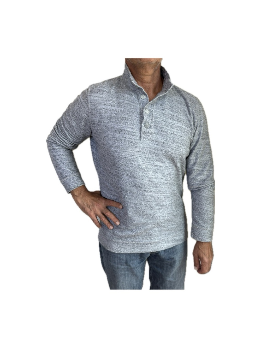 Marine Layer Clayton Textured Mock Neck Henley Pullover Sweater - Men's L